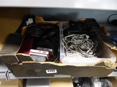 Lot 2289 - Box of headphones, powerbanks, ear buds etc