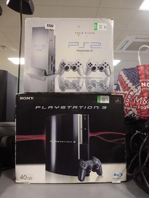 Lot 2232 - Boxed Satin Silver PS2 with boxed PS3