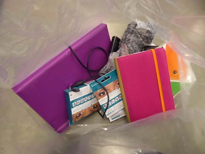 Lot 2296 - Bag of chargers, tablet cases, false eyelashes...