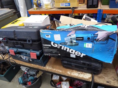 Lot 4381 - Powerbase 240v angle grinder, Hitachi cordless...