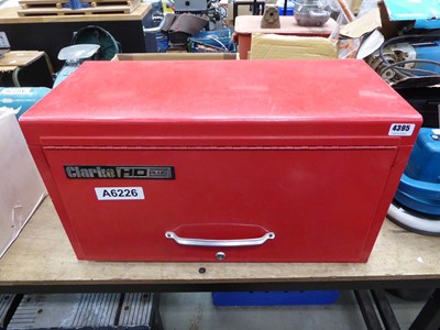 Lot 4395 - Clarke HD Plus red toolbox with assorted tools...