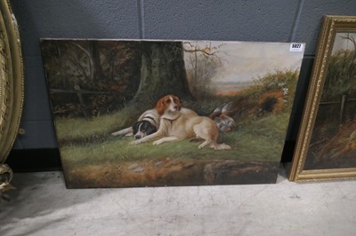 Lot 5027 - Oil on canvas, Spaniels with partridges,...