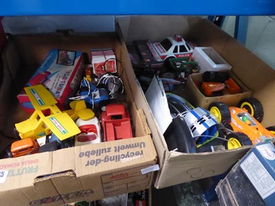 Lot 2535 - 2 boxes containing various plastic toy cars,...