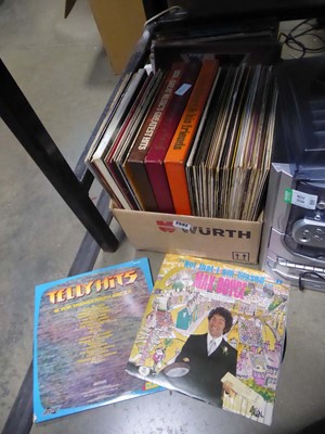 Lot 2592 - Box of various vinyl records inc. Max Boyce,...