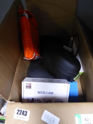 Lot 2243 - Box of electricals inc. web cam, Apple TV...