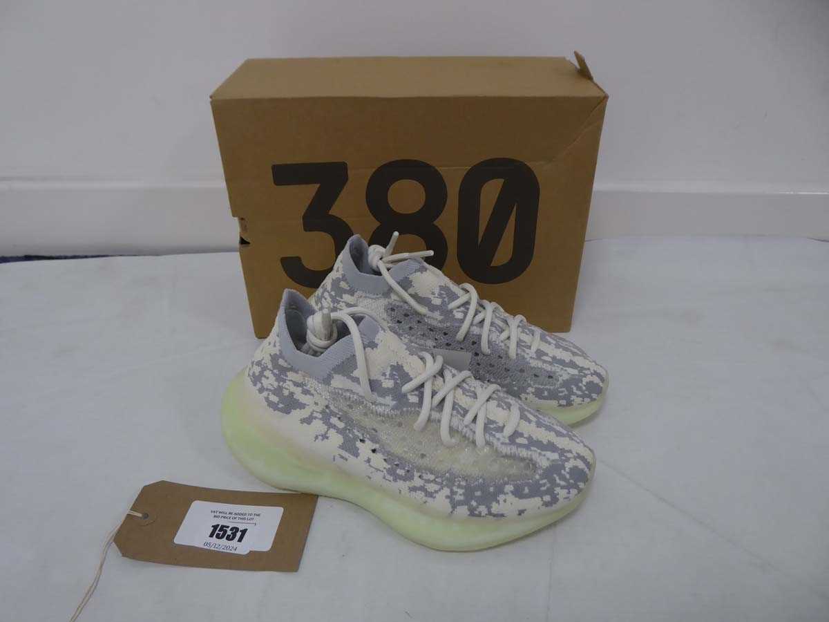 Lot 1531 - Boxed pair of Adidas yeezy boost 380 in alien...