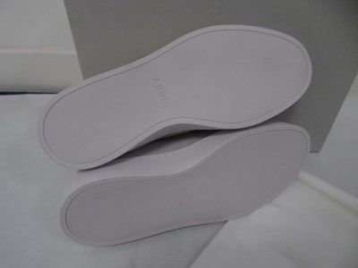 Lot 1535 - Boxed pair of Arne loafers in stone size UK8