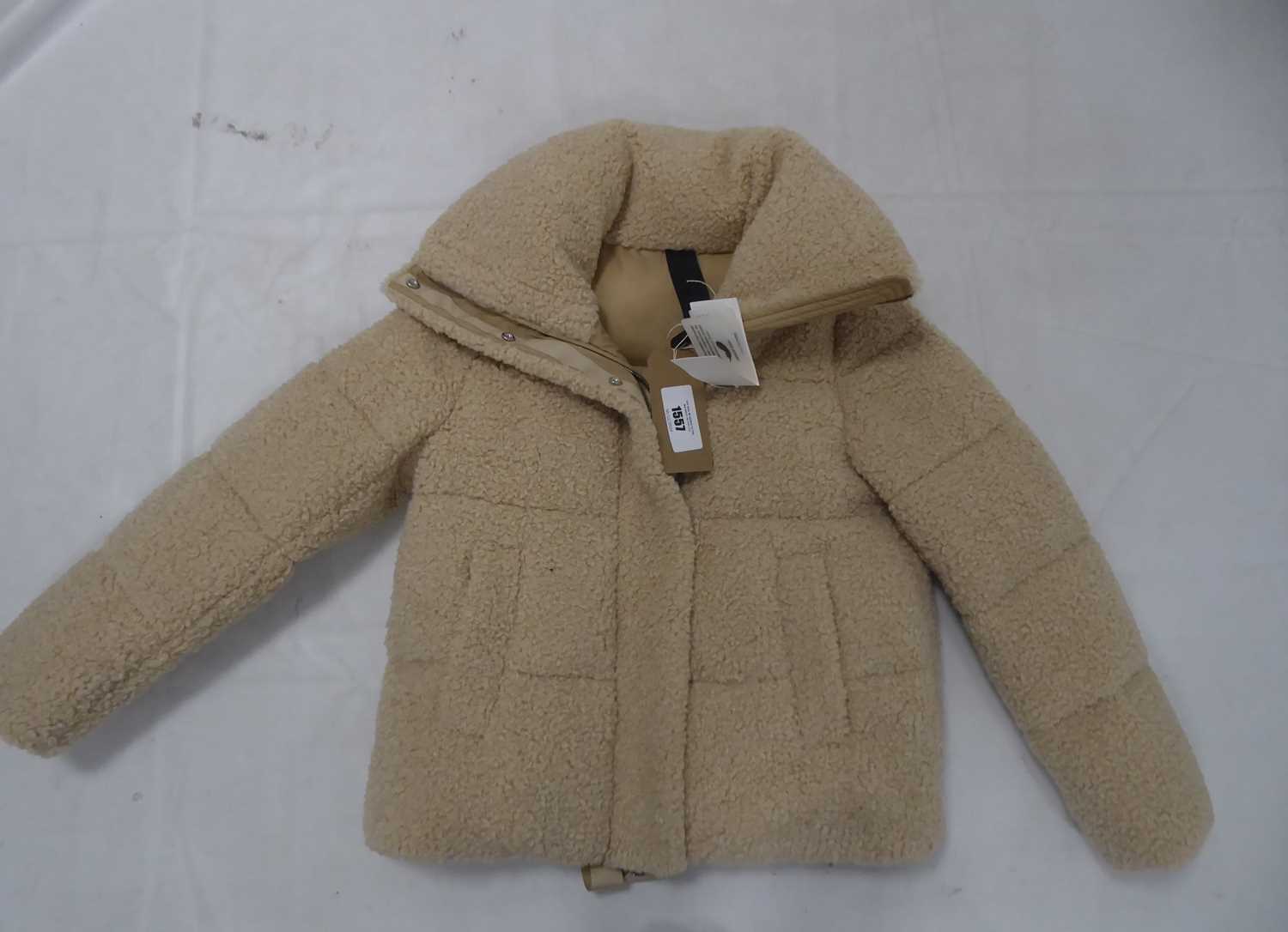 Lot 1557 - Hugo Boss beige teddy borg down jacket size 8