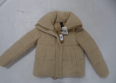 Lot 1557 - Hugo Boss beige teddy borg down jacket size 8