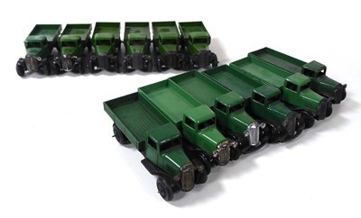 Lot Six Dinky 25a open wagons and six 25e tipper...