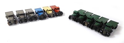 Lot Eleven Dinky 25c flat trucks, various colours...