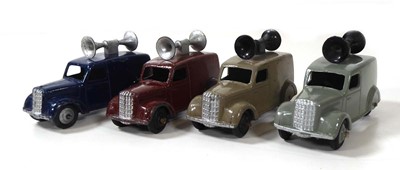 Lot Four Dinky 34c loudspeaker vans, various...