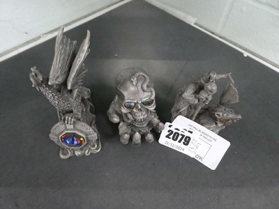 Lot 2079 - 3 cast iron Fantasy figures: Skull Holder;...