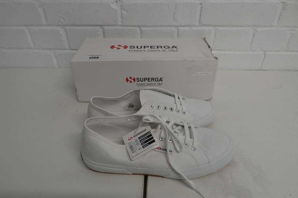 Lot 1368 - Boxed pair of Superga shoes in white size UK 9...