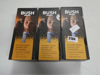 Lot 2194 - 3 boxed Bush portable stereo speakers with...