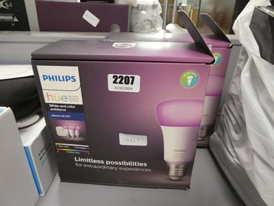 Lot 2207 - 2 boxes containing 3 Philips Hue white and...