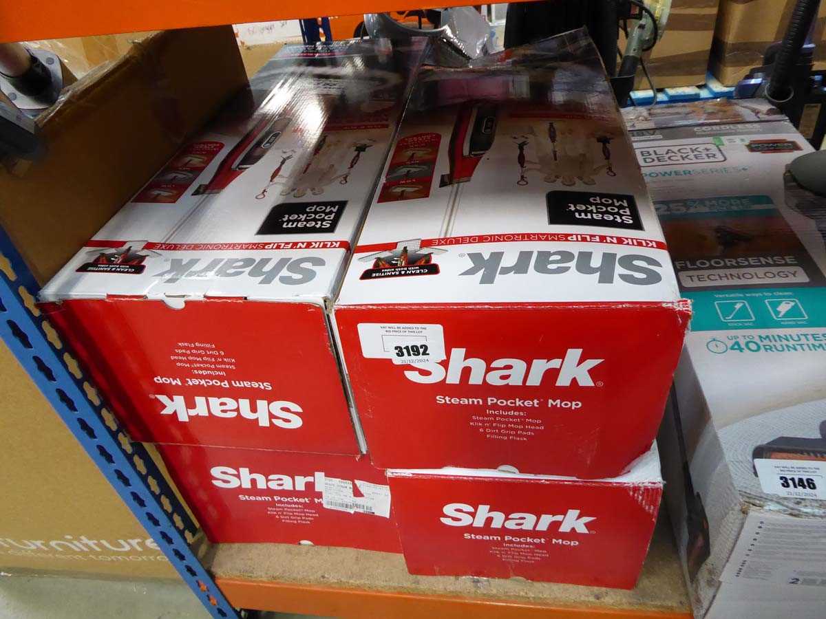 Lot 3192 - 4 Shark steam pocket mops boxed