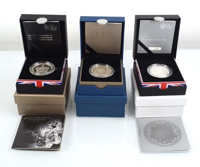 Lot 410 - Three Royal Mint silver proof £5 coins: 2012...