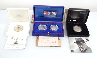 Lot 411 - Three Royal Mint silver proof £5 coins: 2004...