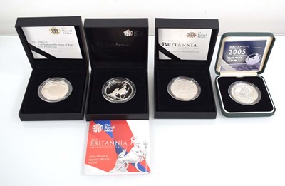 Lot 416 - Four Royal Mint silver proof coins: 2005...