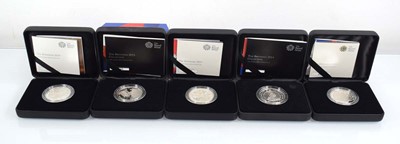 Lot 417 - Five Royal Mint Britannia collection one ounce...