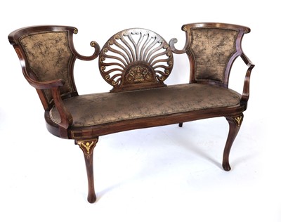 Lot 12 - An Edwardian parlour sofa, the mahogany frame...