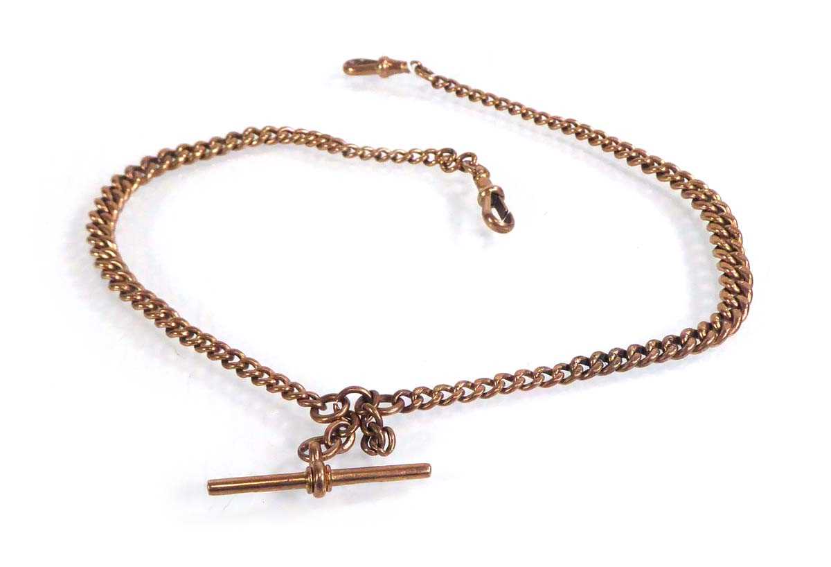 Lot 521 - A 9ct rose gold double Albert watch chain with...