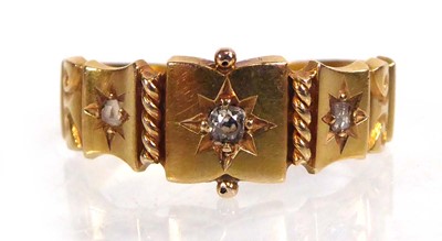 Lot 545 - An Edwardian 18ct yellow gold ring set three...