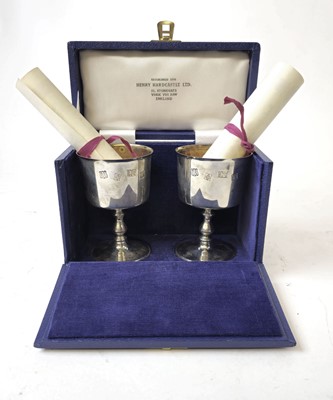 Lot 401 - A pair of Elizabeth II silver goblets...