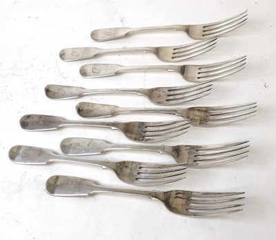 Lot 412 - Nine Georgian and Victorian silver table forks....