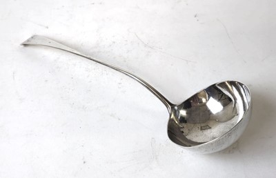 Lot 424 - A George III silver serving ladle. Hallmarked...