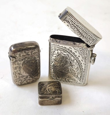 Lot 438 - Two Victorian silver vesta cases together with...