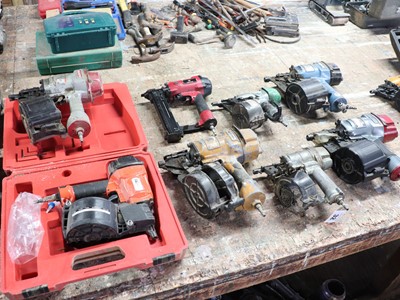 Lot 32 - 8x large air powered nail guns, mostly coil...