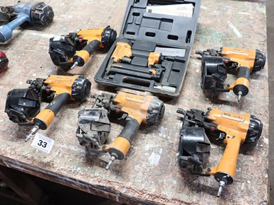 Lot 33 - 5x Bostich air operated coil nail guns, plus a...