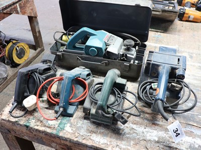 Lot 34 - Makita 1100 power planer, 110v, a Ryobi BE-424...