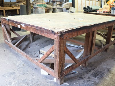 Lot 63 - Approx. 2.5m x 2m wooden work bench, plus...