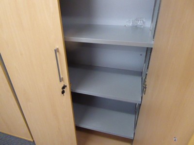 Lot 2 - 100cm beech and grey 2-door stationery cabinet