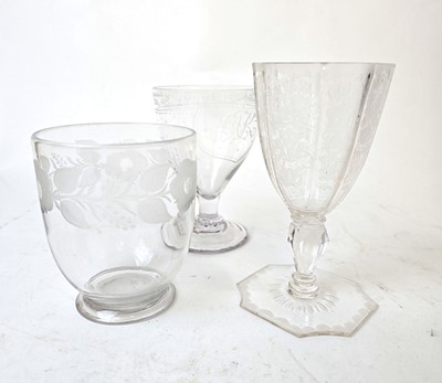 Lot 216 - A 19th century etched glass vessel inscribed...