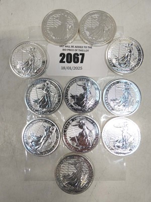 Lot 2067 - 11x 1oz Silver Britannia's, various dates; 2x...