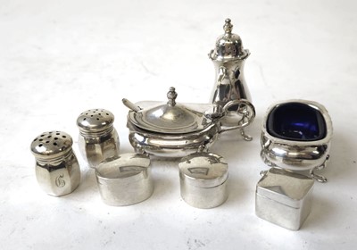 Lot 457 - A George V silver three-piece condiment set...