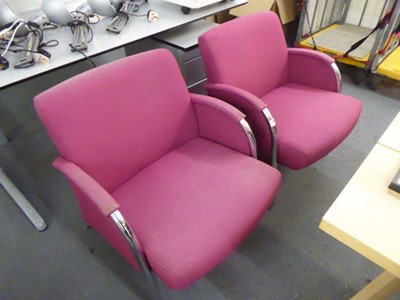 Lot 13 - 2 pink chrome frame cloth reception chairs