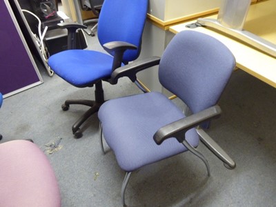 Lot 18 - 3 purple, 3 blue and 1 dark blue office chairs