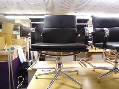 Lot 19 - Eames style black soft pad swivel chair with...