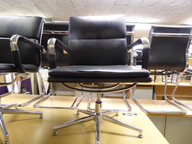 Lot 20 - Eames style black soft pad swivel chair with...
