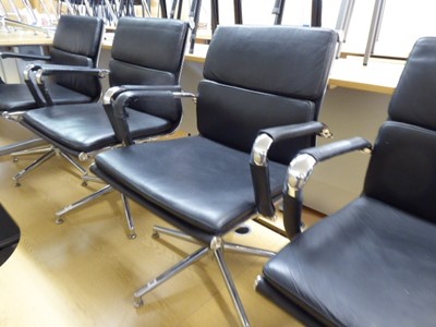 Lot 26 - Eames style black soft pad swivel chair with...