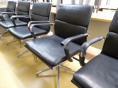 Lot 27 - Eames style black soft pad swivel chair with...