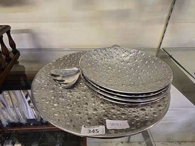 Lot 345 - A white metal bubble effect salad server set...