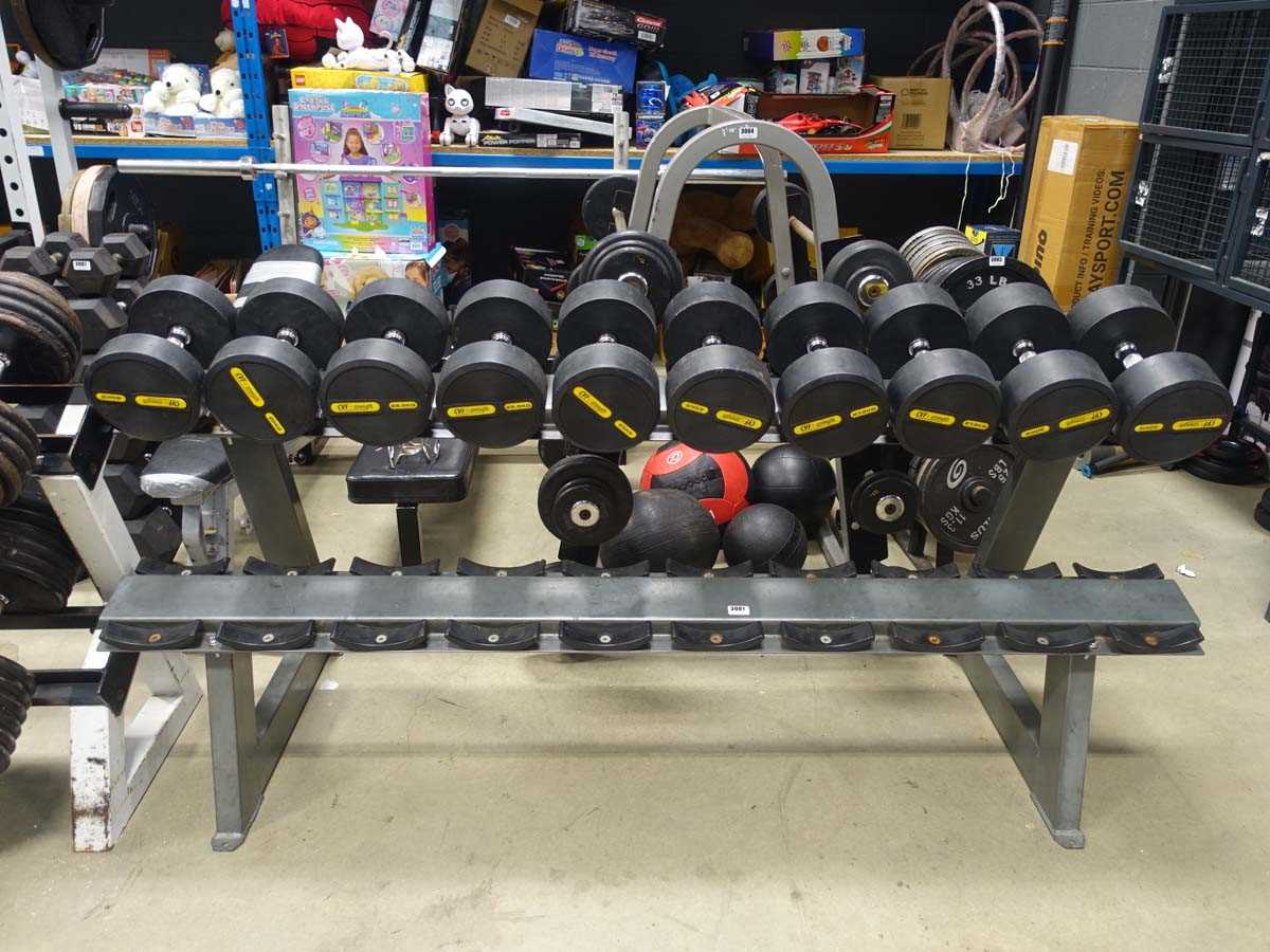 Lot 3001 - Commercial dumbbell rack with 5 pairs of...