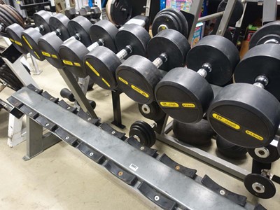 Lot 3001 - Commercial dumbbell rack with 5 pairs of...