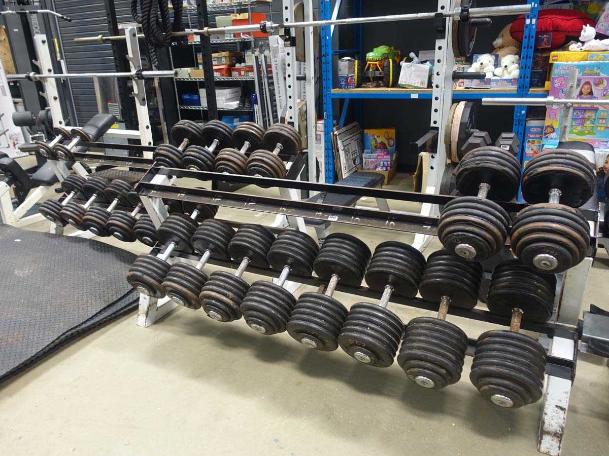 Lot 3002 - 11 pairs of heavy commercial dumbbells plus 2...